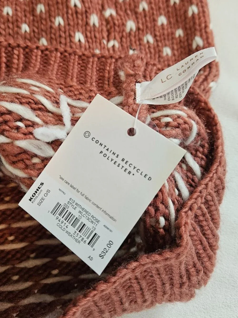 LC Lauren Conrad Pink Cowl Neck Wrap Scarf Chunky Knit Heart Neck New Tags White